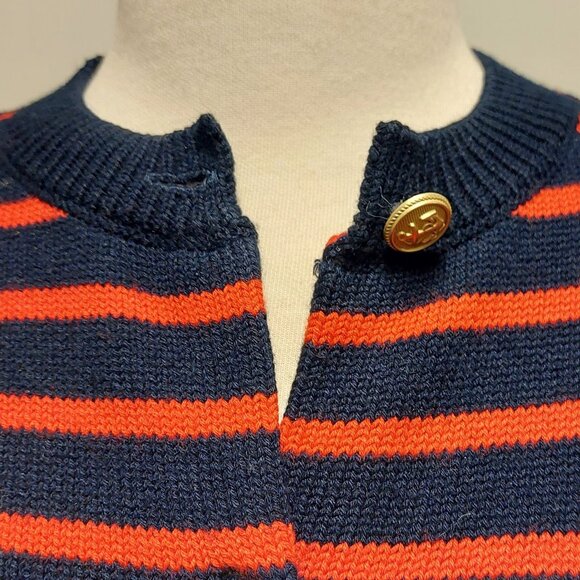ZARA, Red & Navy Striped, Cable Knit, Gold Button, L/S, Cardigan, Size: S - Picture 6 of 8